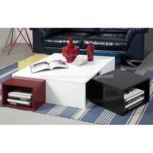 Modern White Coffee Table With Colored Stools
